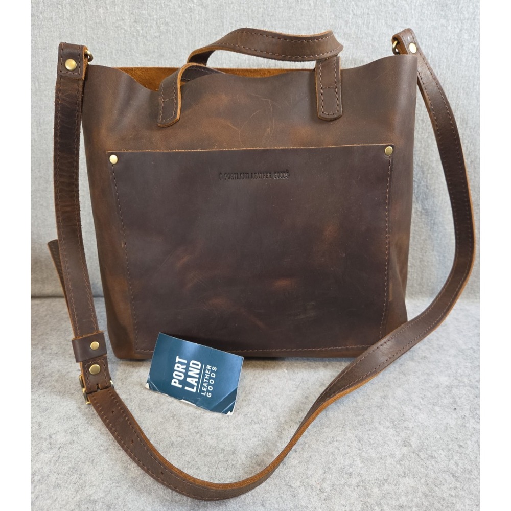 Portland Leather Goods Classic Medium Crossbody Tote Bag Cognac Brown Very Clean